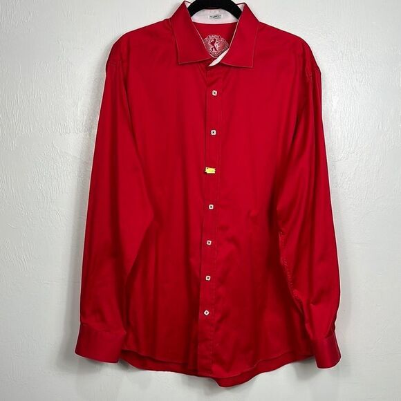 Bugatchi Shaped Fit Classic Red Men's Button Down Shirt Size XL - Picture 1 of 10